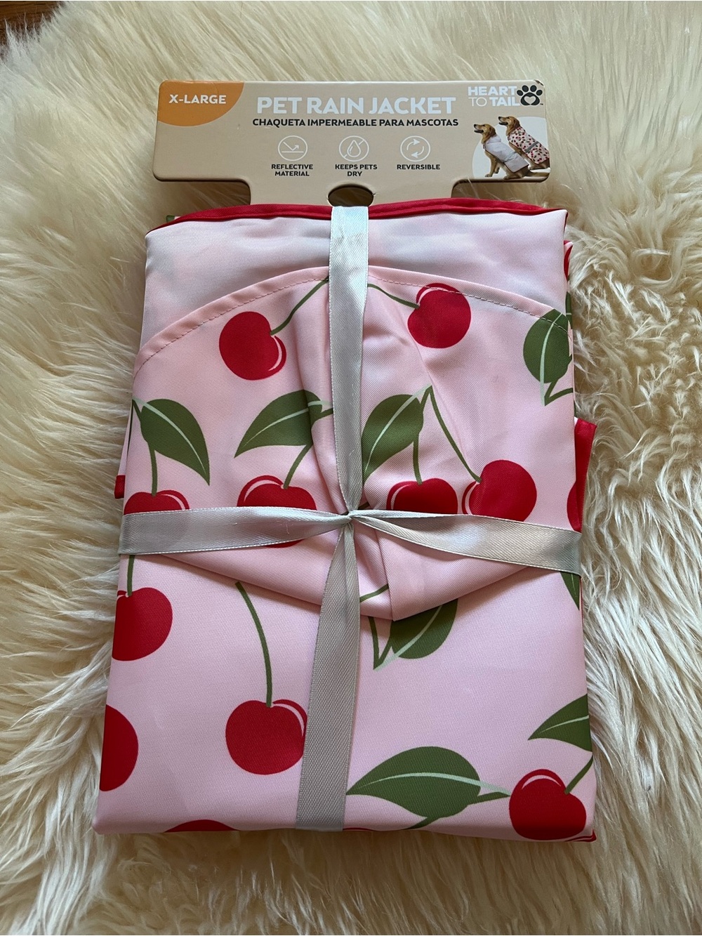 New Heart to Tail Pink Cherry Pet Rain Jacket - X-Large